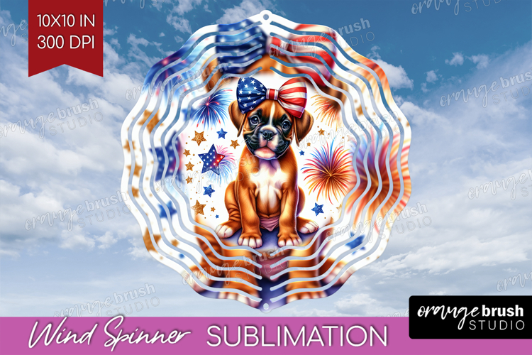 Boxer Dog Wind Spinner Sublimation PNG Patriotic Dog Round