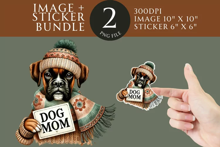 Boxer Dog Mom Sticker & Clipart Watercolor PNG