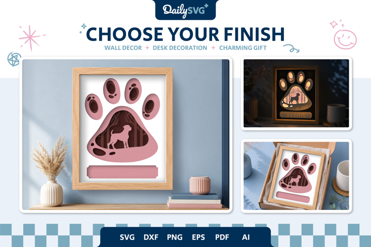 Dog Shadow Box Paw Boxer 3D SVG