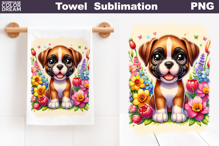 Boxer Flowers Towel | Dog Kitchen Towel