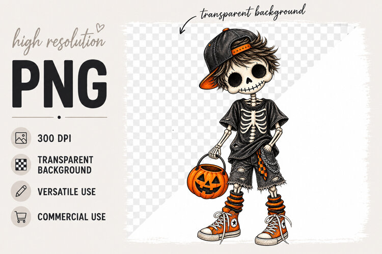 Boy Halloween png, Kids Halloween Skeleton clipart example image 1