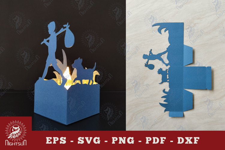 Boy With Dog Papercut Lantern SVG