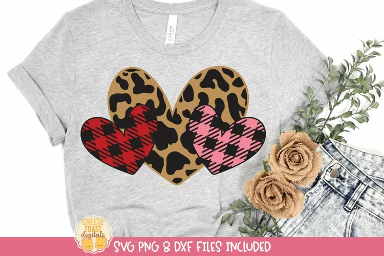 Leopard Print & Buffalo Plaid Hearts | Valentine Shirt SVG