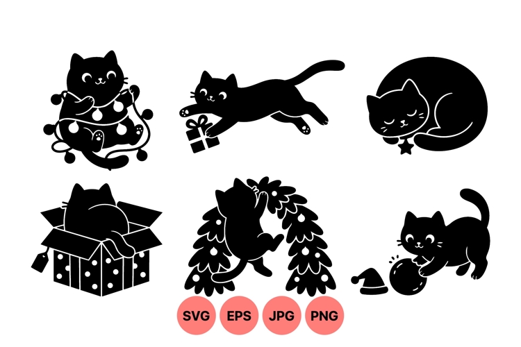 Adorable Black Cat Holiday Clipart for Crafts