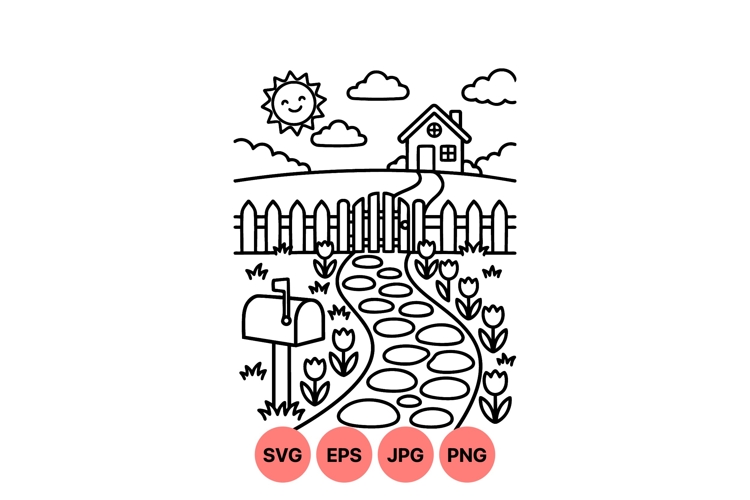 Hand Drawn Country Garden Path Clipart Illustration