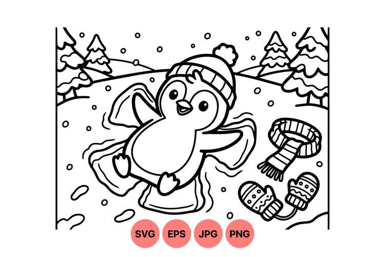 Cute Winter Penguin Making Snow Angel Svg
