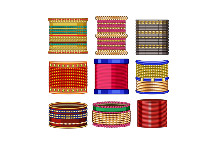 Indian churi bracelets vector set showing cultural designs