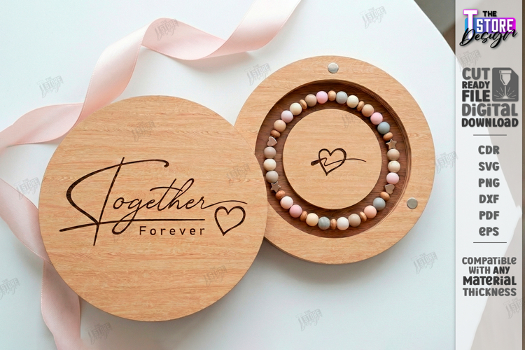 Bracelet Gift Box Laser Cut | Round Wood Box | Romantic SVG