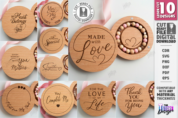 Bracelet Gift Box Laser Cut Bundle| Round Box | Romantic SVG