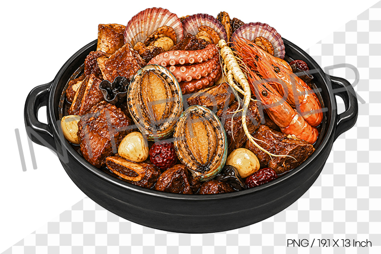 Braised Beef Ribs Seafood PNG Watercolor Clipart korean food