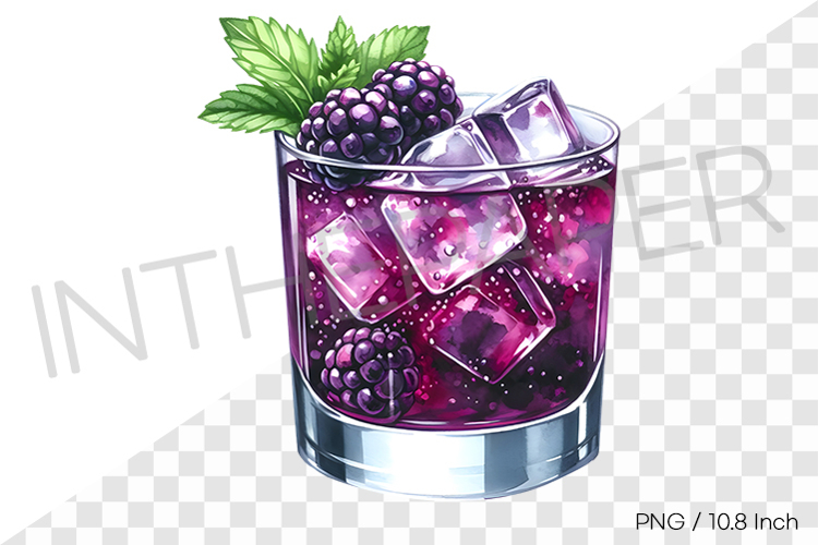 Rich blackberry Bramble gin cocktail glass PNG Clipart