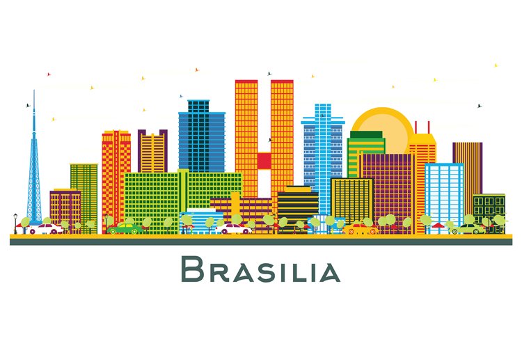 Brasilia Brazil City Skyline with Color Buildings isolated. example image 1