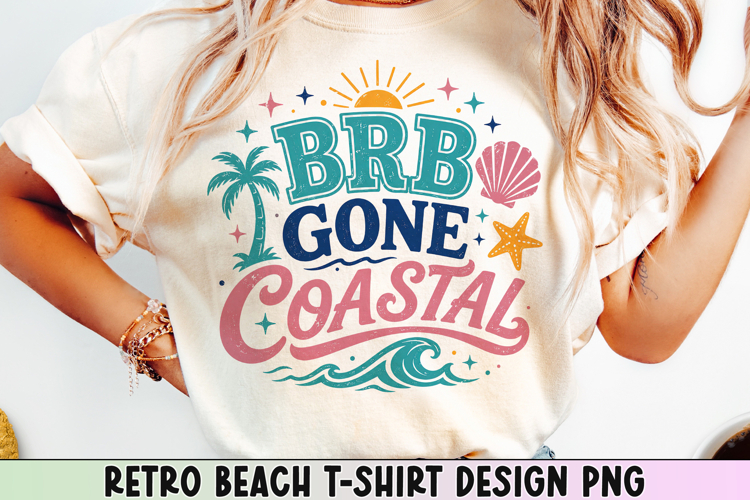 Retro Beach T Shirt Design, Distressed Coastal Sublimation.