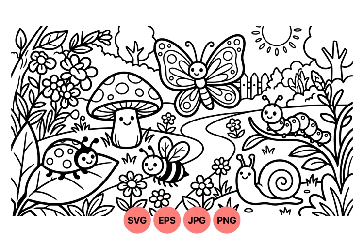 Hand Drawn Cute Garden Bugs Coloring Illustration