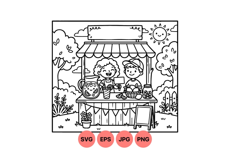Hand Drawn Kids Lemonade Stand Outline Design
