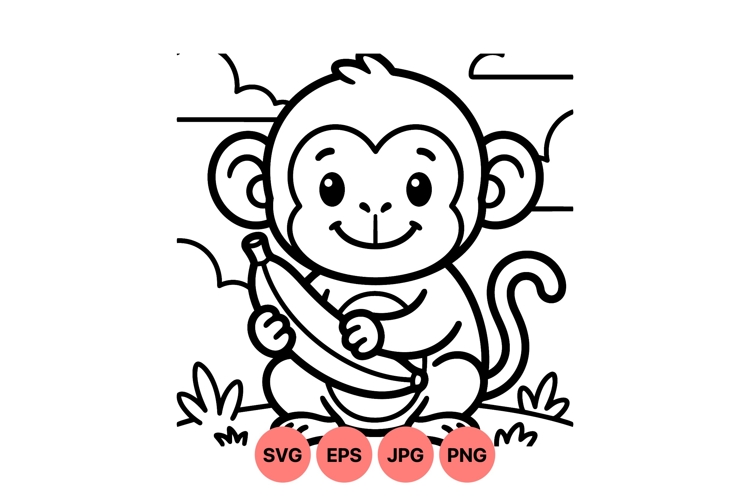 Cute Cartoon Monkey Holding Banana Vector Illustration