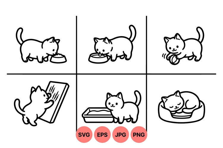 Adorable Kitten Line Art Illustrations For Crafts