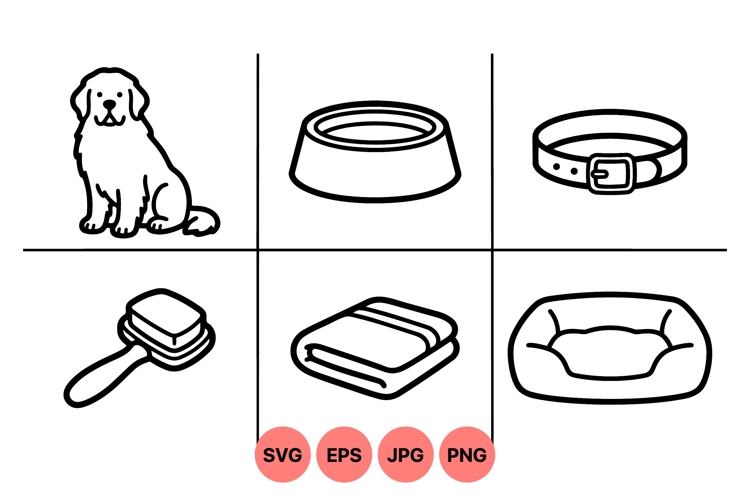 Line Art Dog Pet Accessories Vector Clipart