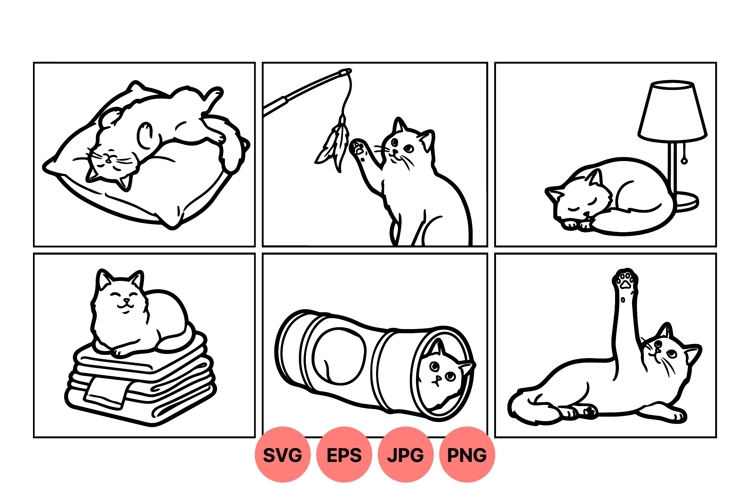 Line Art Cat Illustrations For Craft Use