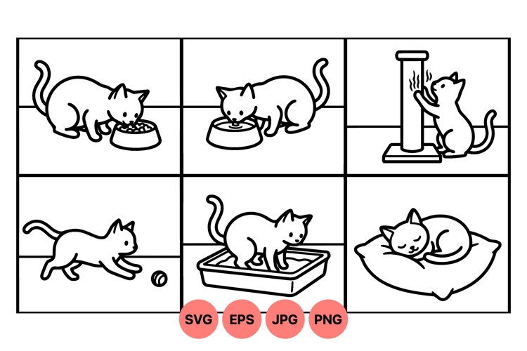 Line Art Cat Clipart Illustrations for Crafts