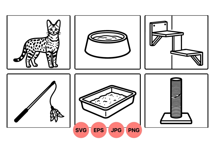 Minimalist Cat Essentials Clipart