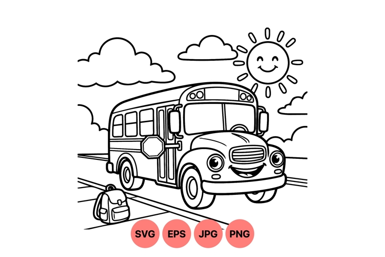 Cute Happy School Bus Cartoon Svg Design