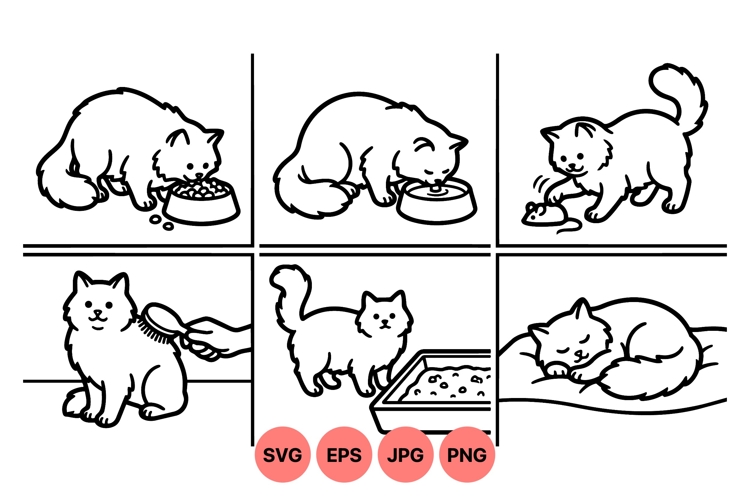 Hand Drawn Cat Clipart Daily Life Illustrations