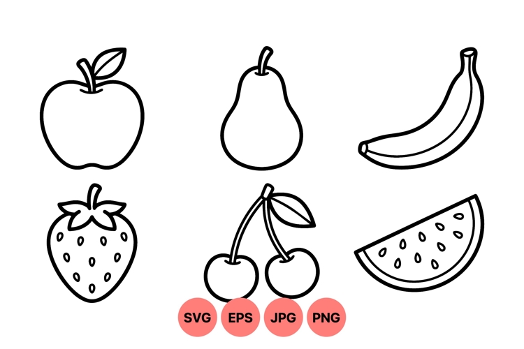 Black Outline Fruit Clipart Vector Design