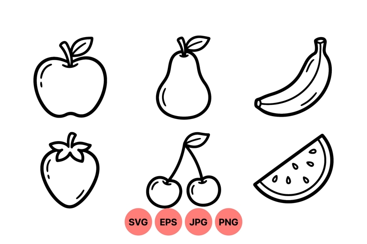 Black Line Fruit Clipart For Crafts