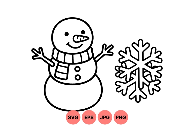 Hand Drawn Winter Snowman And Snowflake Clipart