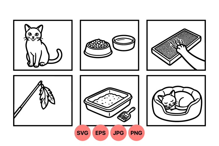 Hand Drawn Cat Care Clipart For Crafts