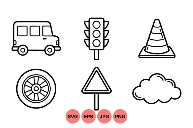 Minimal Transportation Icons Line Art Vector