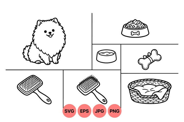 Hand Drawn Pomeranian Dog And Grooming Svg