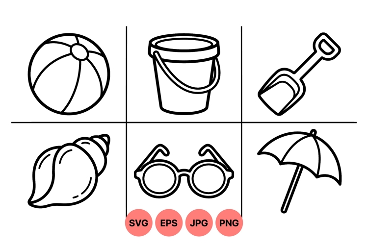 Line Art Summer Beach Icons Svg