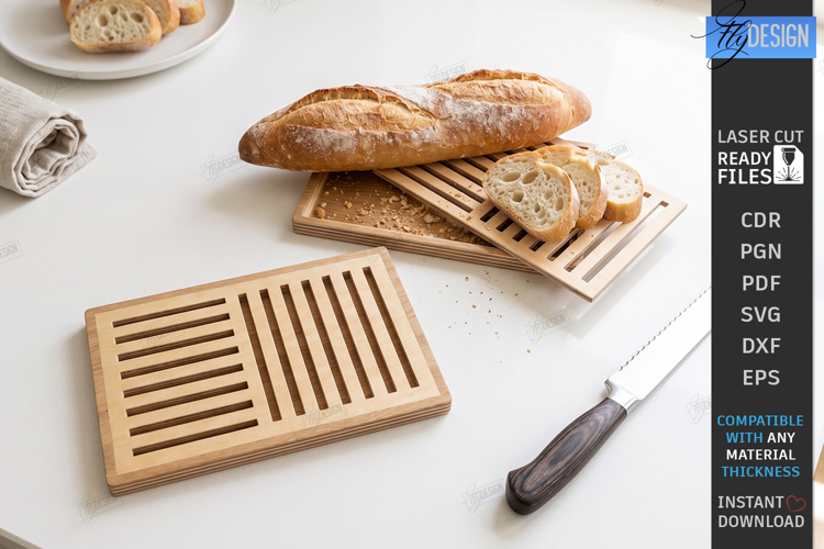 Bread Cutting Board with Crumb Tray Laser Cut | Kitchen SVG