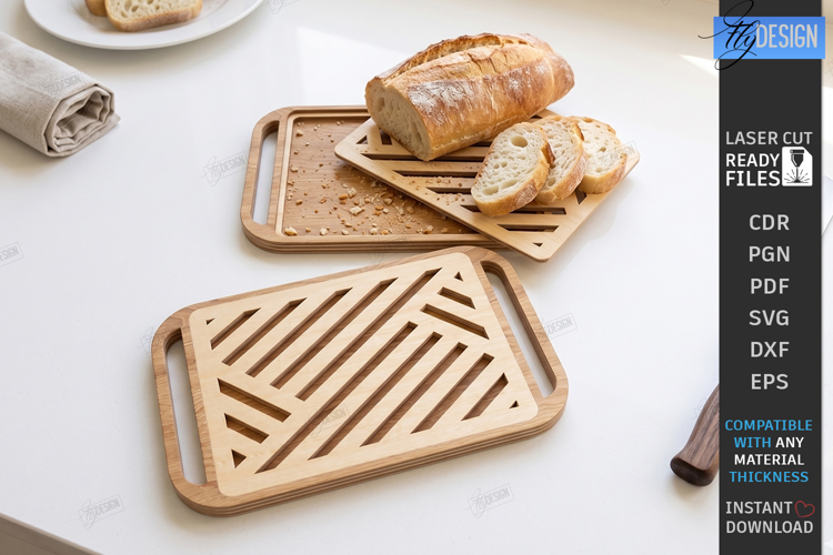 Bread Cutting Board with Crumb Tray Laser Cut | Kitchen SVG