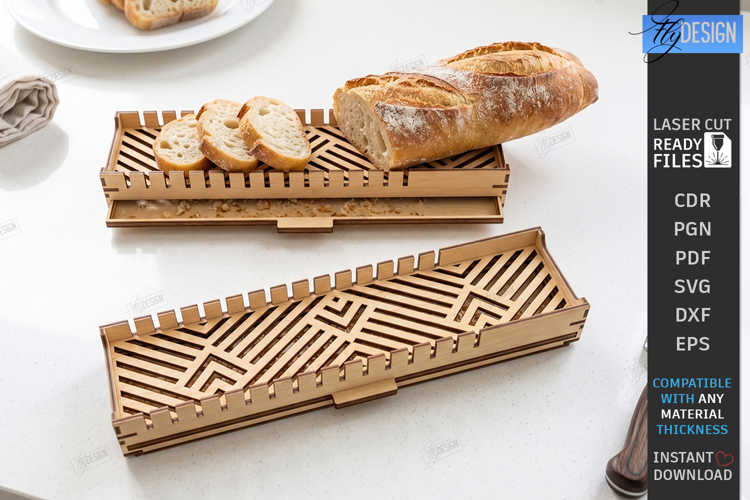 Bread Cutting Board with Crumb Tray Laser Cut | Kitchen SVG