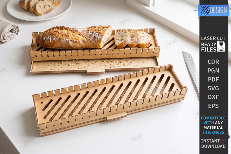 Bread Cutting Board with Crumb Tray Laser Cut | Kitchen SVG