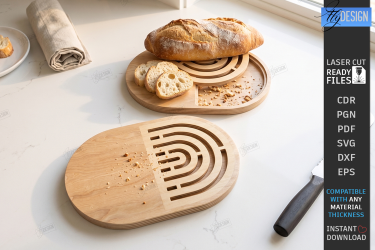 Bread Cutting Board with Crumb Tray Laser Cut | Kitchen SVG