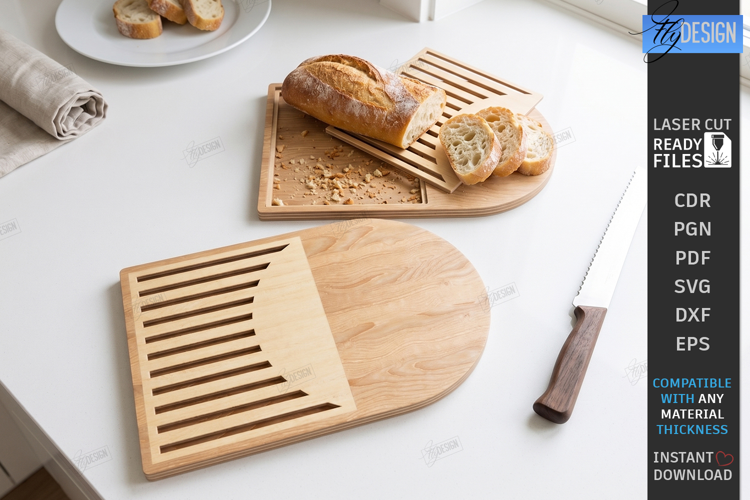 Bread Cutting Board with Crumb Tray Laser Cut | Kitchen SVG