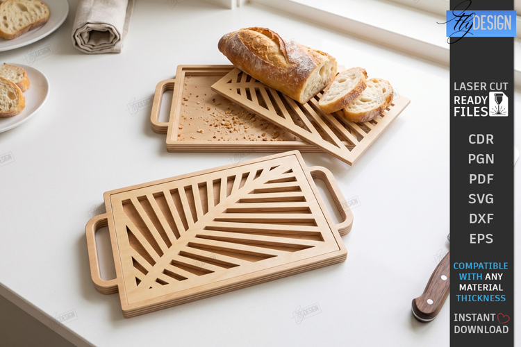 Bread Cutting Board with Crumb Tray Laser Cut | Kitchen SVG