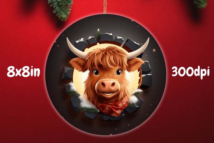 Break Through Bull Christmas Ornament Sublimation Png