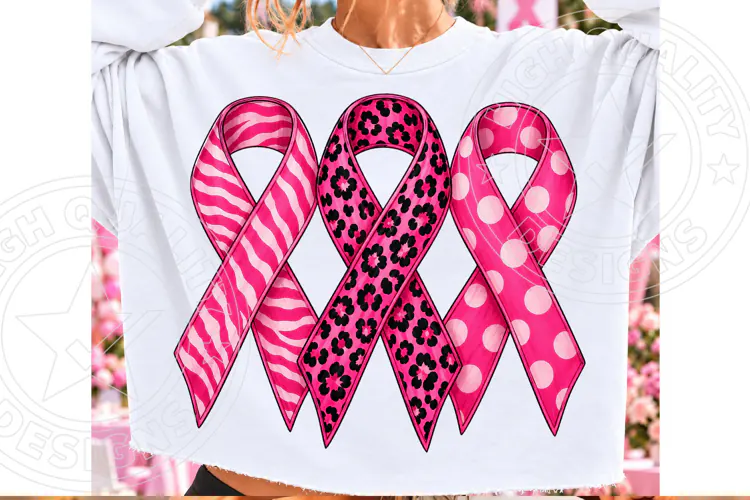 Breast Cancer Awareness Pink Ribbon Trio PNG