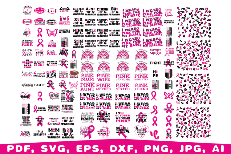 Breast Cancer SVG Bundle, Pink Ribbon svg, Fight Cancer svg
