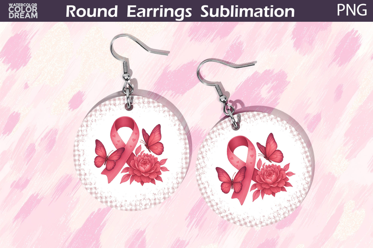 Breast Cancer Earrings | Pink Ribbon Round Earrings
