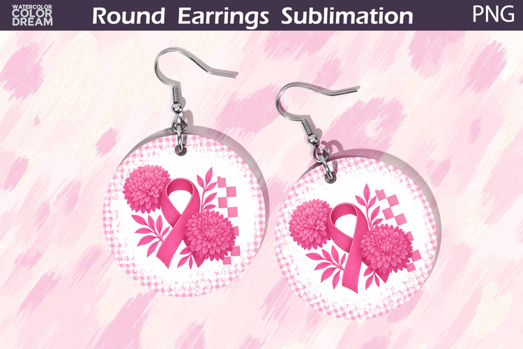Breast Cancer Earrings | Pink Ribbon Round Earrings