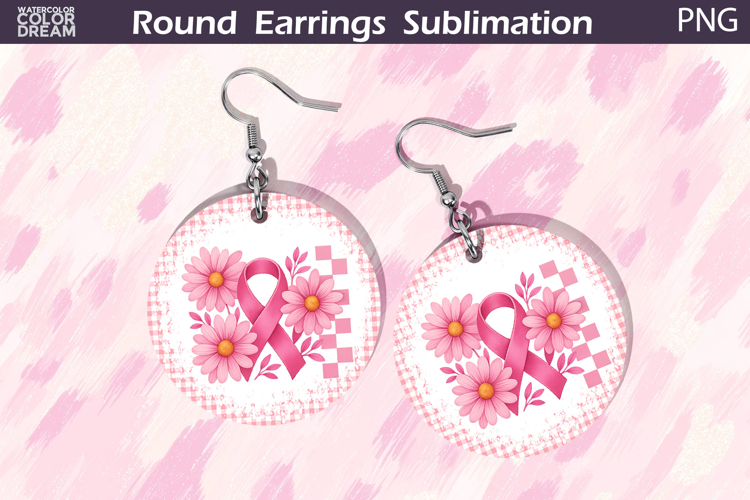 Breast Cancer Earrings | Pink Ribbon Round Earrings