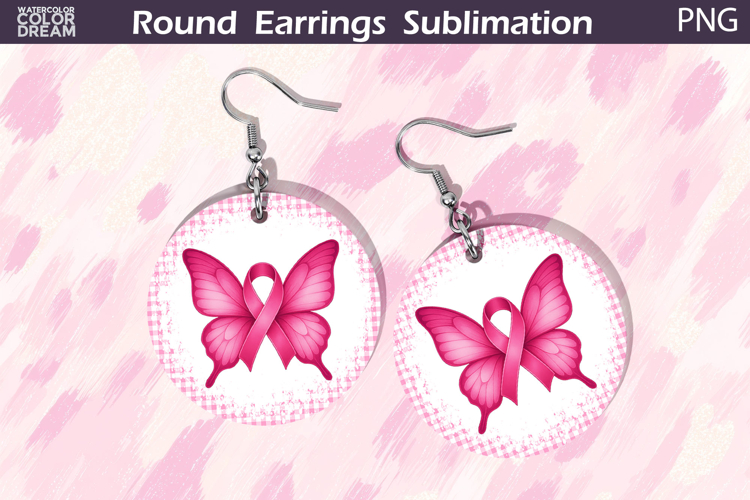 Breast Cancer Earrings | Pink Ribbon Round Earrings