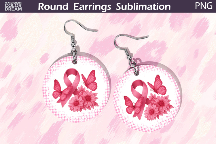 Breast Cancer Earrings | Pink Ribbon Round Earrings