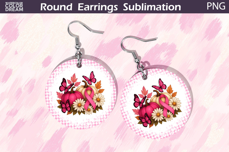Breast Cancer Earrings | Pumpkin Pink Ribbon Round Earrings